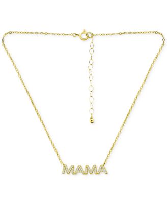 Cubic Zirconia Mama Pendant Necklace in 18k Gold-Plated Sterling Silver, 16" + 2" extender, Exclusively at Macy's