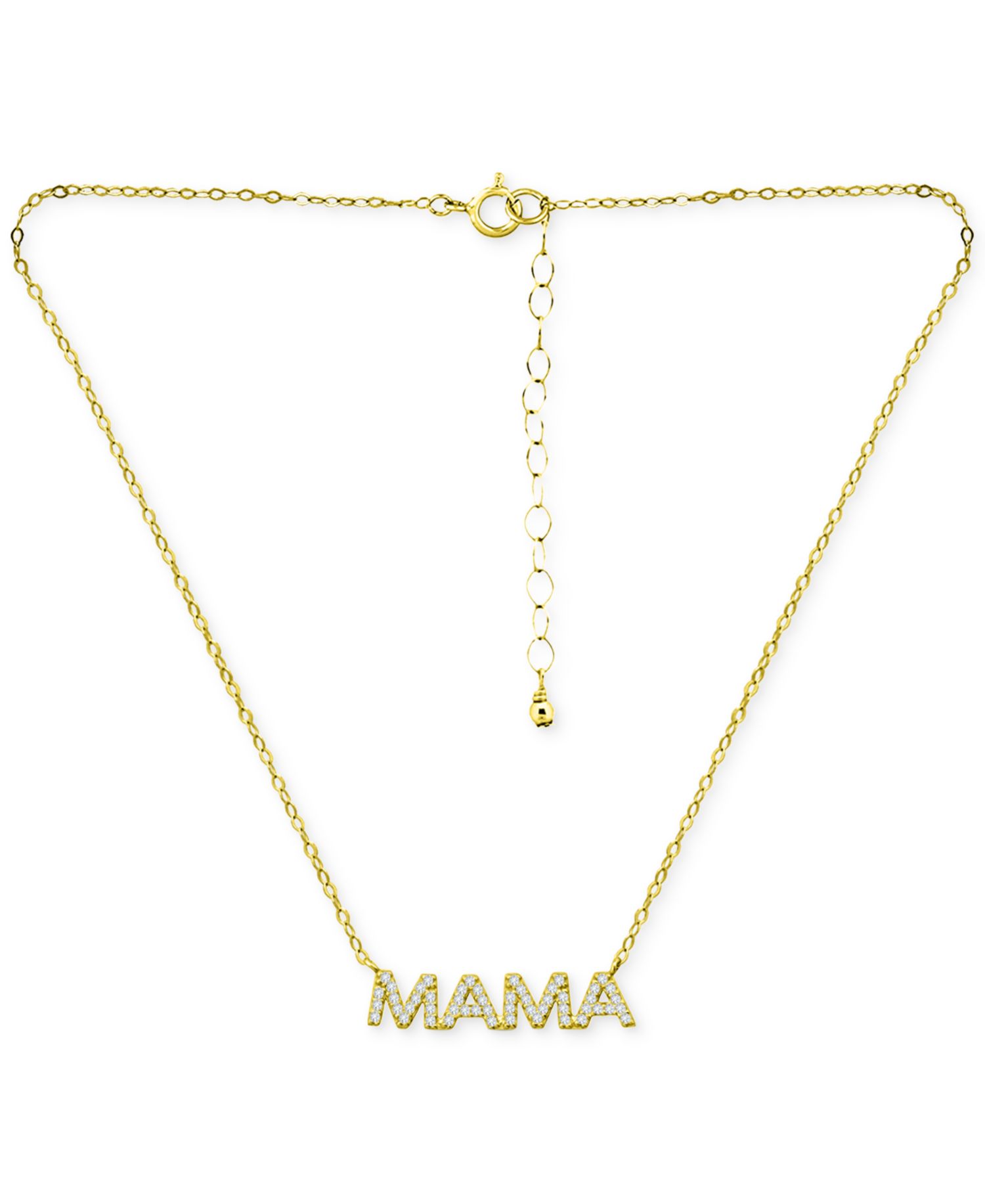 Cubic Zirconia Mama Pendant Necklace in 18k Gold-Plated Sterling Silver, 16" + 2" extender