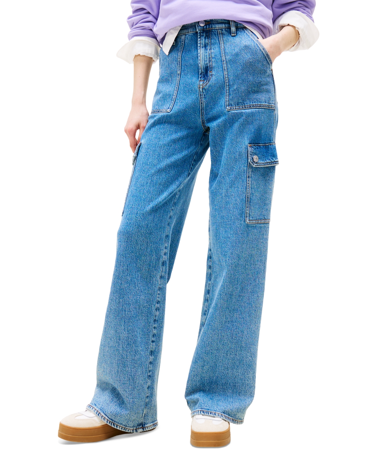 Women's Claire High-Rise Wide-Leg Cargo Jeans - Denim Mid Light Blue