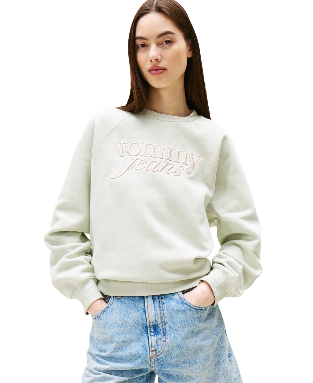 Tommy Jeans Women's Script Logo Crewneck Sweatshirt In Green