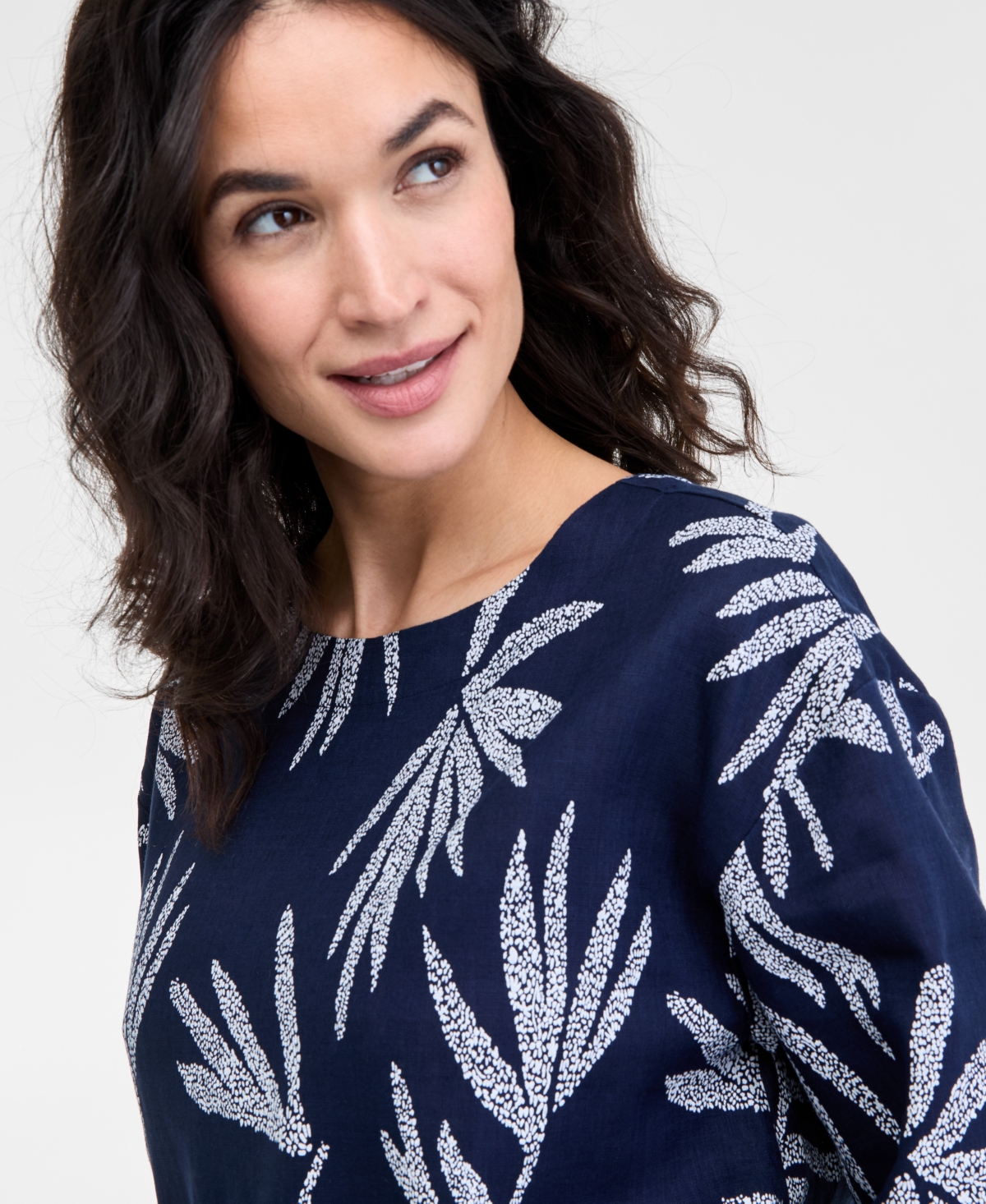 CHARTER CLUB WOMEN'S BHAVANA BOAT-NECK LINEN TOP, EXCLUSIVELY AT MACY'S 