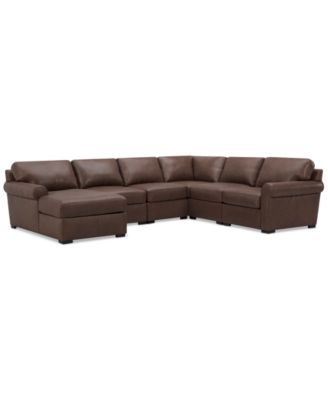 Radley Roll Arm 132" 6-Pc. Leather Square Corner Chaise Sectional