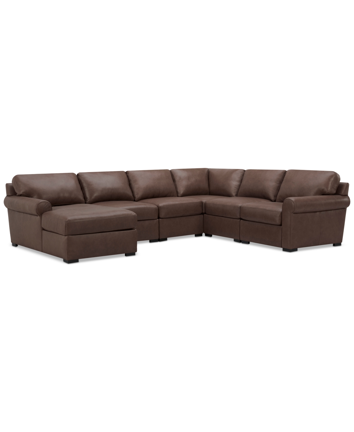 MACY'S RADLEY ROLL ARM 132" 6-PC. LEATHER SQUARE CORNER CHAISE SECTIONAL, EXCLUSIVELY AT MACY'S 