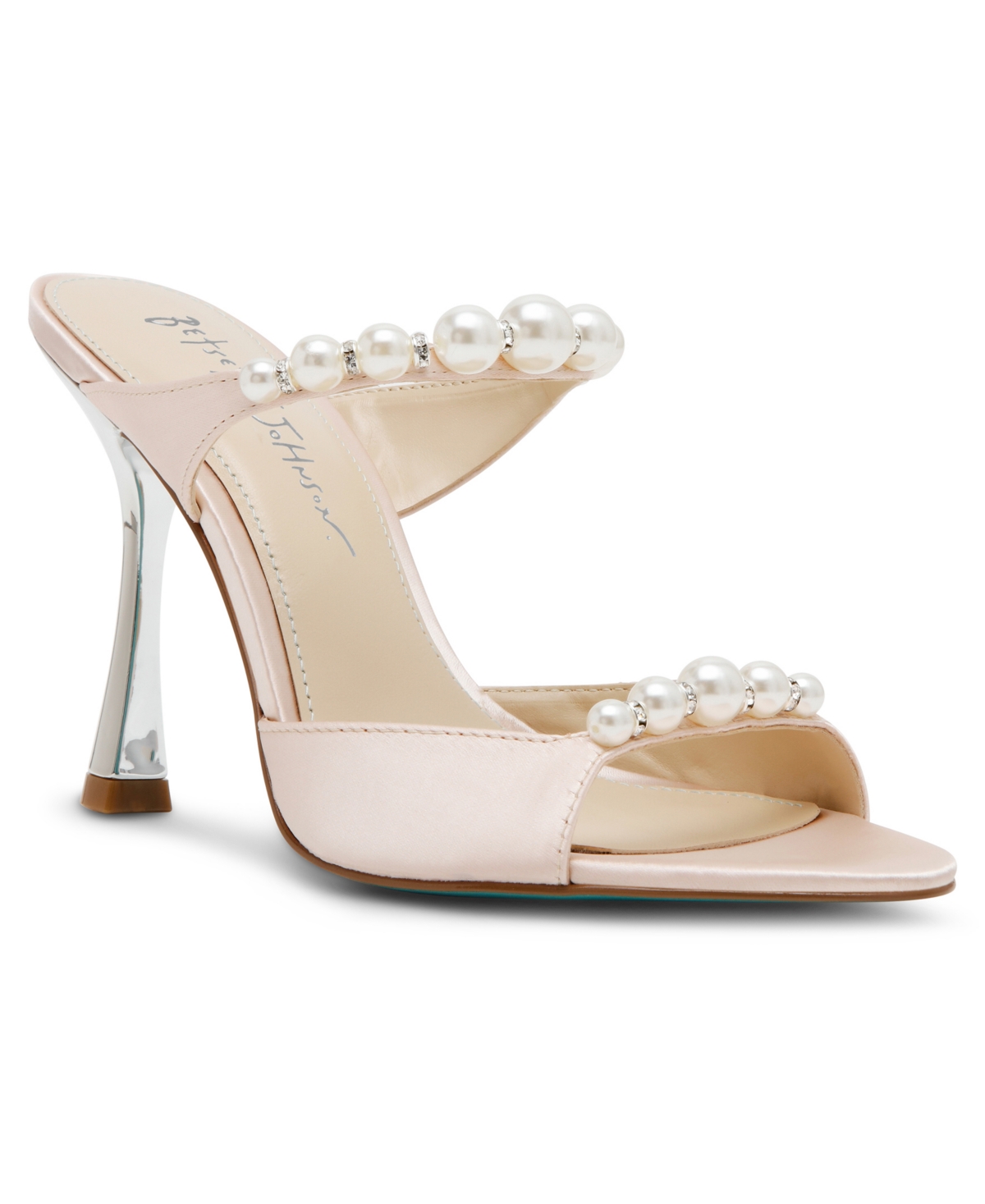 Women's Lacy Embellished Satin Heeled Mules - Blush