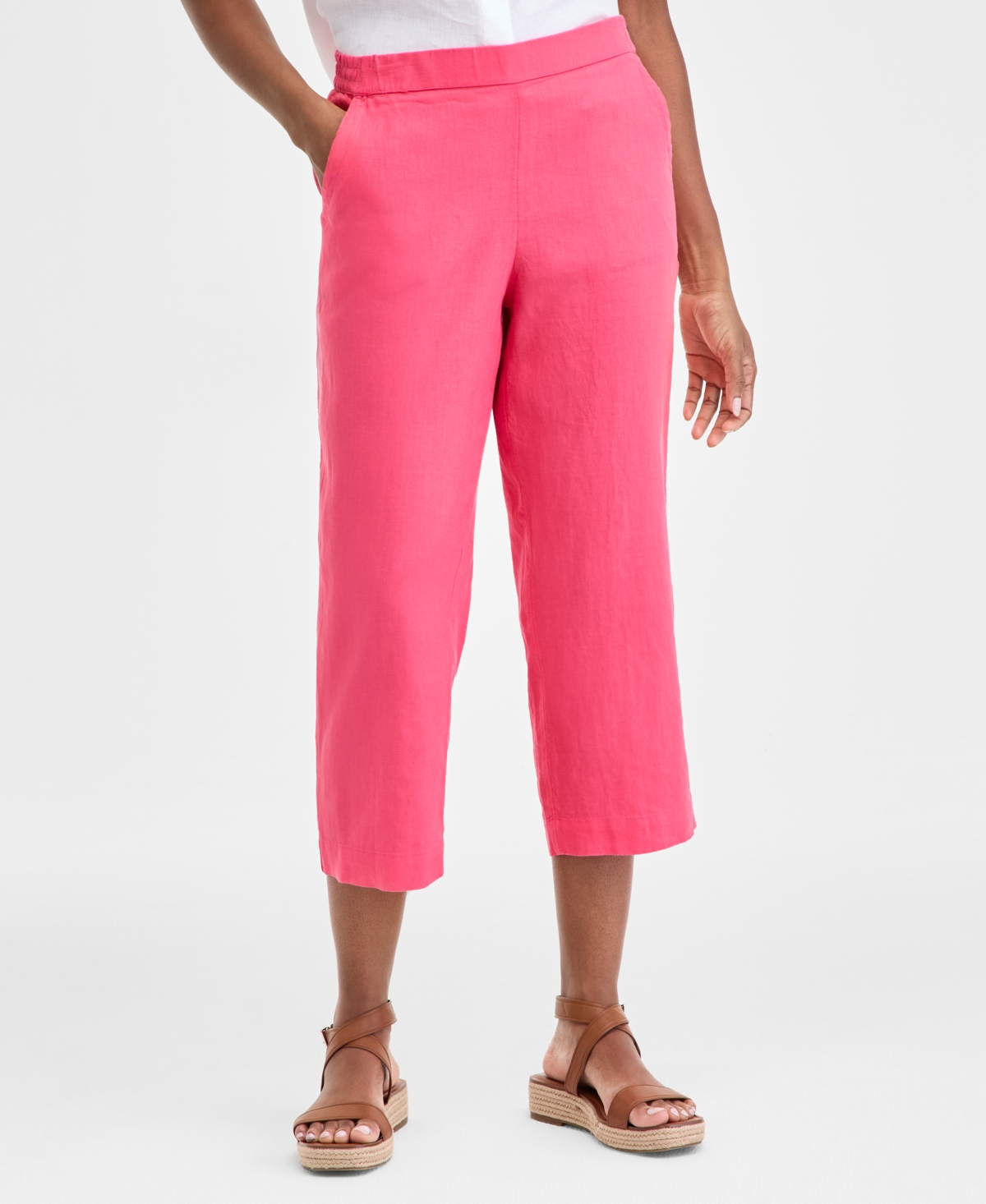 CHARTER CLUB WOMEN'S 100% LINEN SOLID CROPPED PULL-ON PANTS, CREATED FOR MACY'S 
