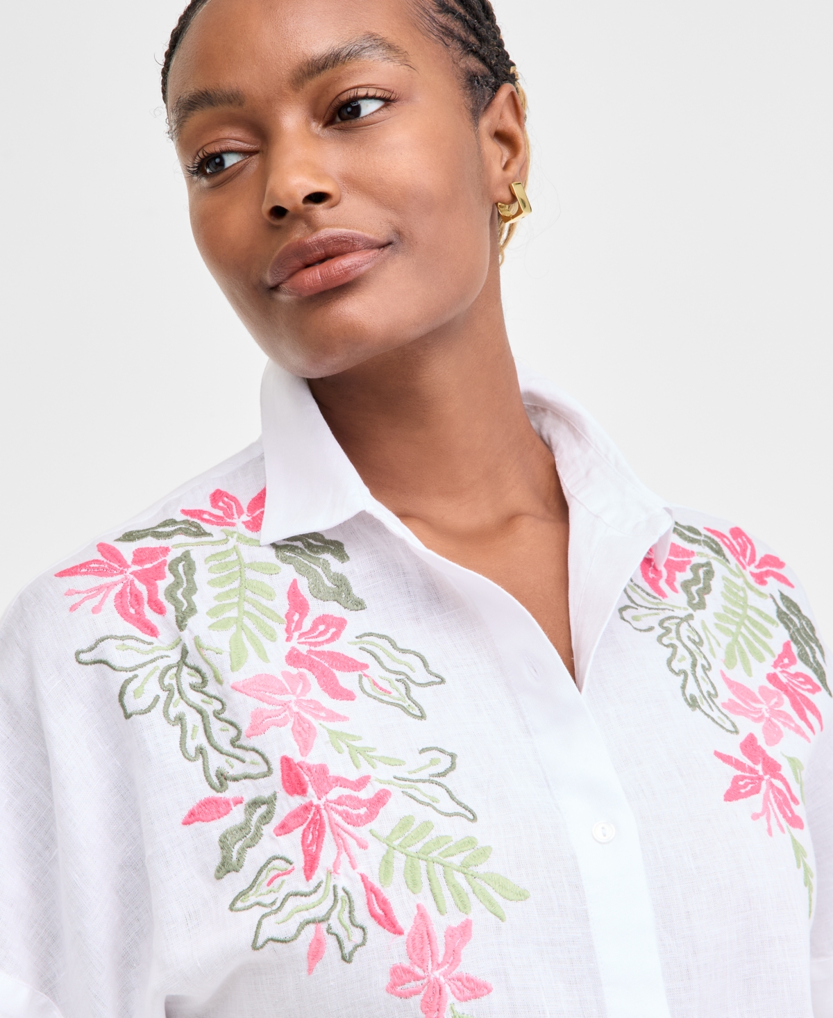 CHARTER CLUB WOMEN'S EMBROIDERED 100% LINEN SHIRT, EXCLUSIVELY AT MACY'S 