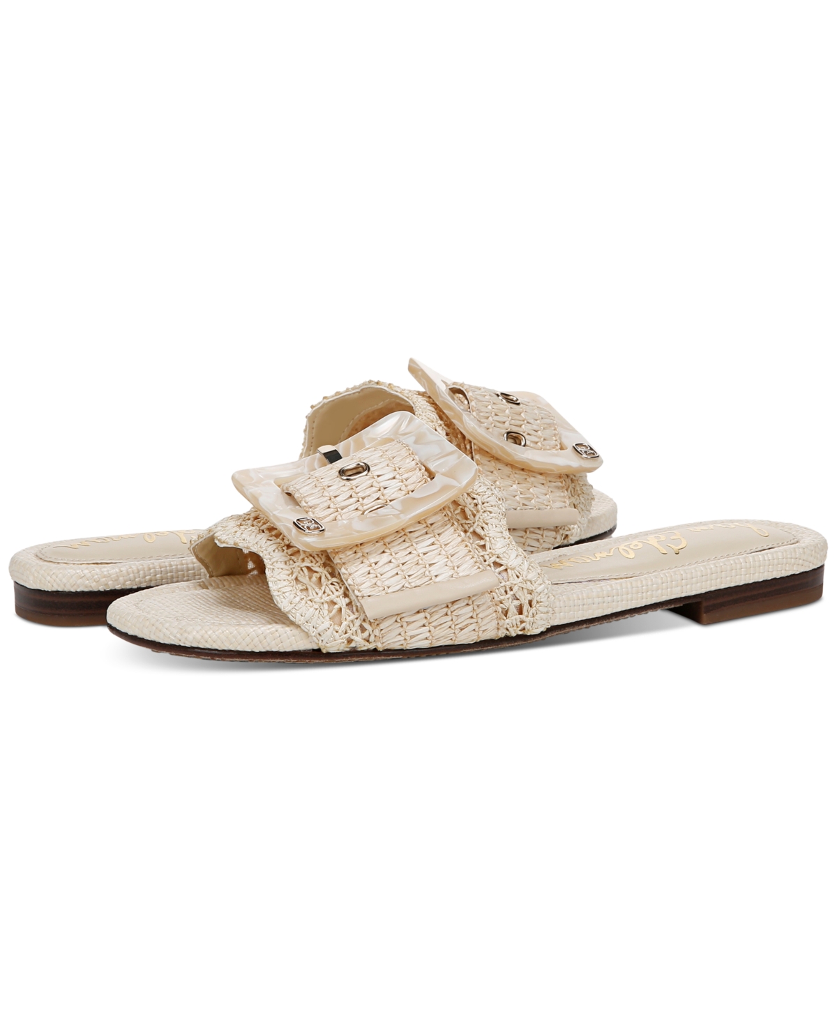 Shop Sam Edelman Women's Bambi Raffia Buckle Slide Sandals In Linen