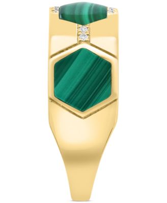EFFY&reg; Malachite & Diamond (1/10 ct. t.w.) Hexagon Band in Gold Plated Silver