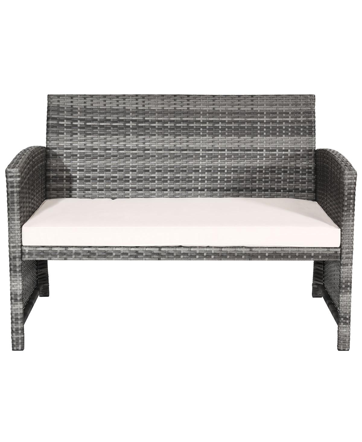 4PCS Patio Rattan Furniture Set Conversation Glass Table Top
