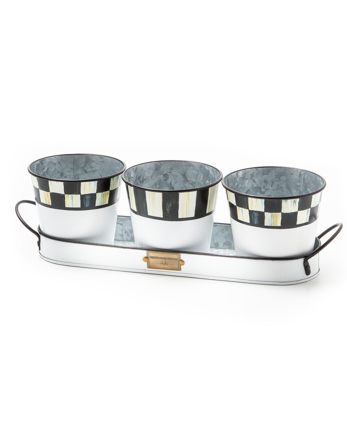 Mackenzie-childs Spectator Galvanized Herb Pots, Set Of 3 In Black,white