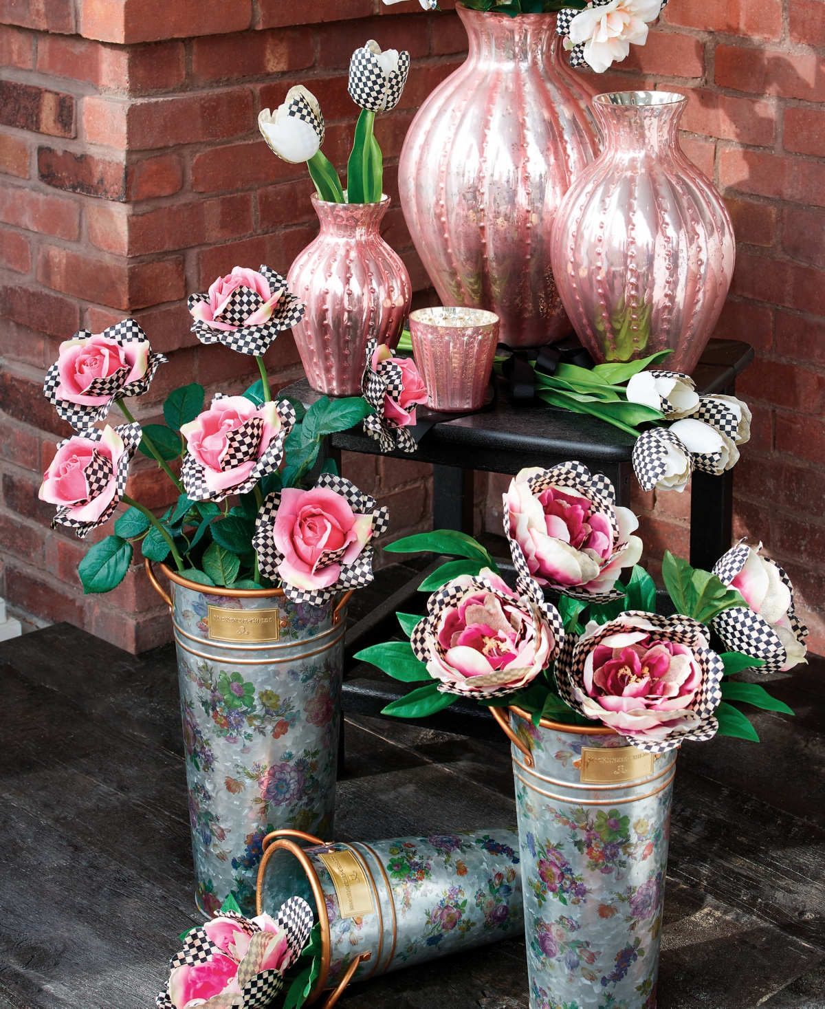MACKENZIE-CHILDS FLOWER MARKET GALVANIZED FLOWER BUCKETS, SET OF 3 