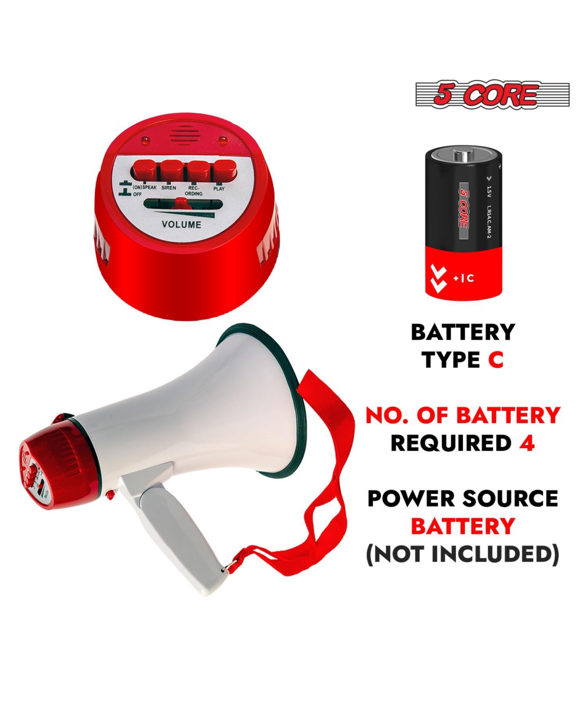 5 Core Megaphone Bullhorn Speaker 30W Mini Bull Horn Battery Power Cheer Megafono 800 Feet Range Loudspeaker 6R