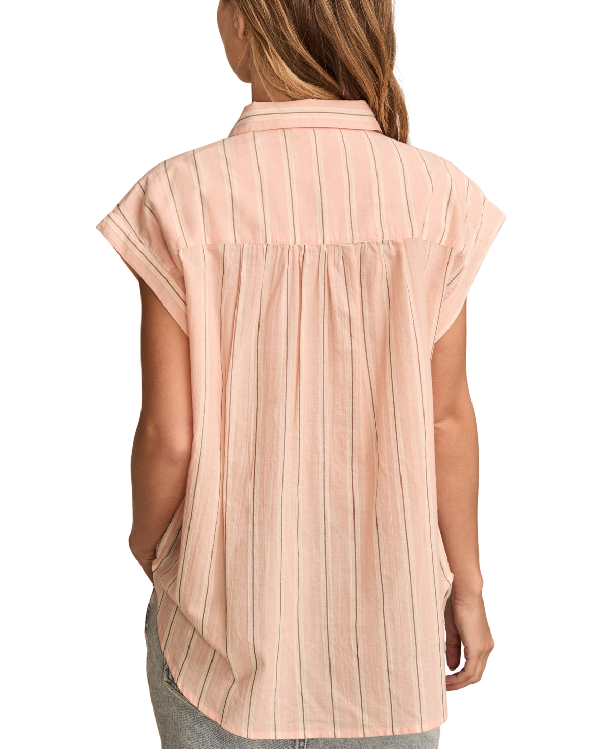 Lucky Brand Women's Cotton Striped Short-sleeve Popover In Peach Stripe