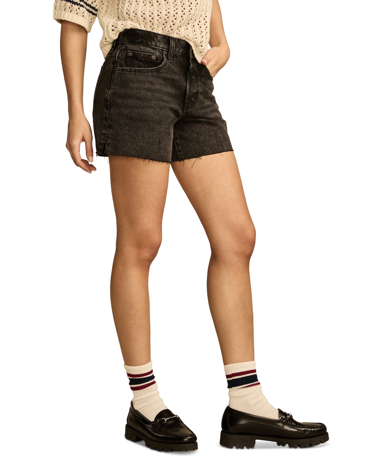 Shop Lucky Brand Women's 90s Raw-hem Midi Shorts In Cook Out Wash
