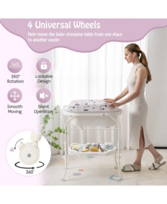 Folding Baby Changing Table with Bathtub and 4 Universal Wheels