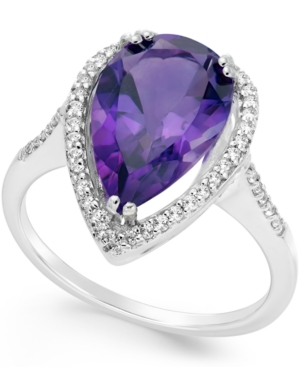 image of Amethyst (4 ct. t.w.) and White Topaz (1/4 ct. t.w.) Halo Ring in Sterling Silver