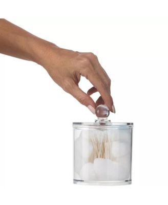 Clear Cotton Ball and Swab Organizer with Lid— Acrylic Compact Jar Makeup Cotton Organizer, Durable Vanity Storage Organizer