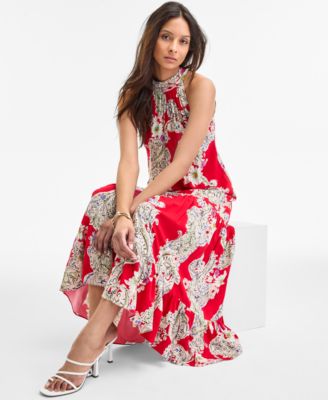 Women's Paisley Floral-Print Tiered Maxi Dress