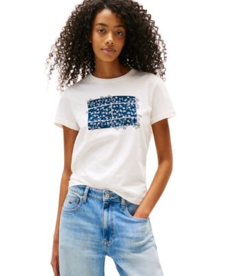 Tommy Jeans - Women's Cotton Floral-Flag Graphic T-Shirt