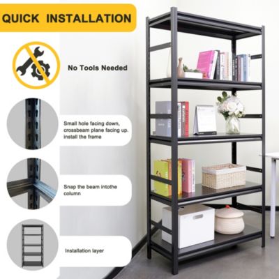 Storage Shelves 5 Tier Heavy Duty Metal Shelving Unit Adjustable Shelving Units and Storage Rack Kitchen Garage Shelf H72  W47.2  D23.6