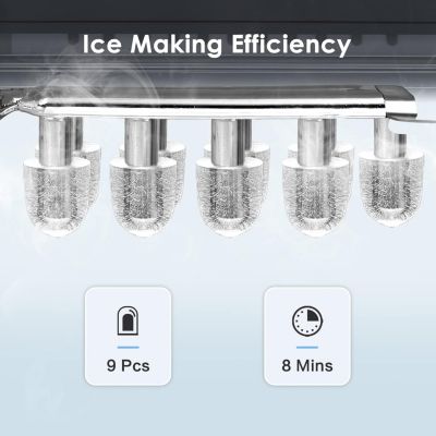26Lbs Countertop Ice Maker, 9 Cubes in 8 Mins, Two Ice Size ,Self-Cleaning, with Scoop/Basket