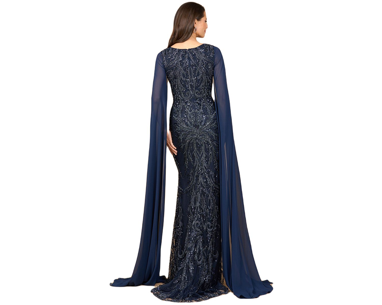 Women's High Neck Gown with Chiffon Cape Sleeves
