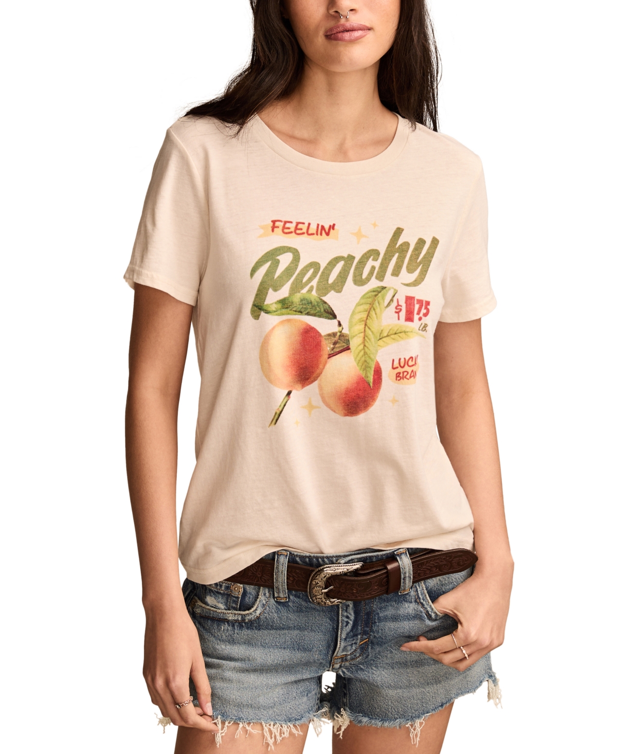 LUCKY BRAND WOMEN'S FEELING PEACHY CLASSIC CREWNECK T-SHIRT 