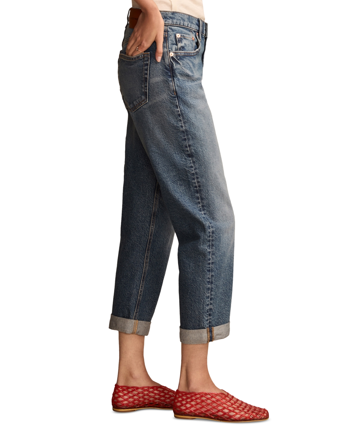 LUCKY BRAND WOMEN'S MID RISE BOY CUFFED JEANS 