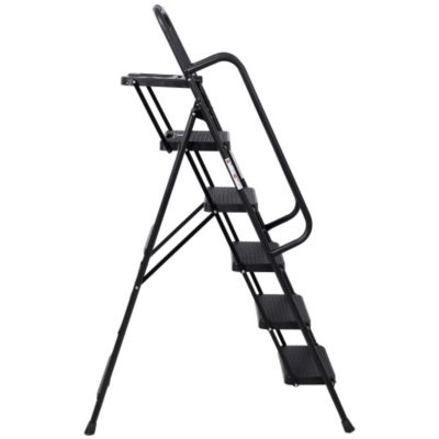4 Step Ladder, Retractable Handgrip Folding Step Stool with Anti-Slip Wide Pedal, Aluminum Step Ladders 4 Steps, 300lbs Safety Household Ladder