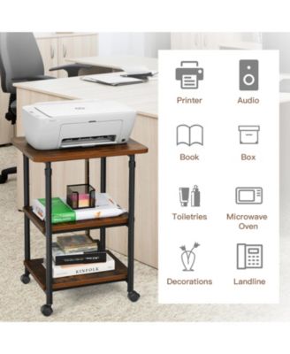 3-tier Adjustable Printer Stand with 360° Swivel Casters