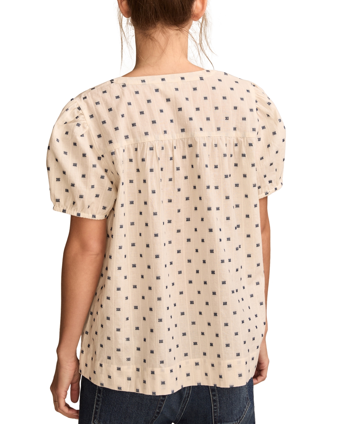 Lucky Brand Women's Clip Jacquard Puff-sleeve Top In Cream