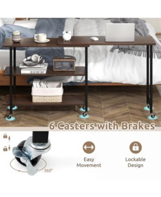 360° Rotating Sofa Side Table with 2-Tier Storage Shelves