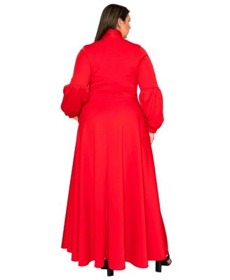 Plus Size Bella Donna Dress with Ribbon and Bishop Sleeves