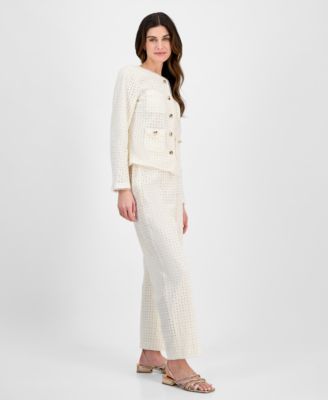 ANNE KLEIN WOMENS PULL ON EMBROIDERED EYELET PANTS BUTTON FRONT JACKET 