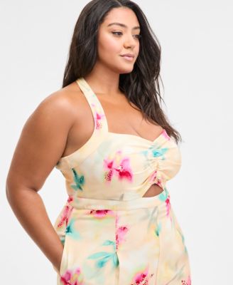 売れ筋商品|||バースリー カットソー トップス レディース Trendy Plus Size Printed Halter Jumpsuit, Exclusively at Macy's Hallie Bouq A Women's Plus Size Karlee Ivory Jumpsuit