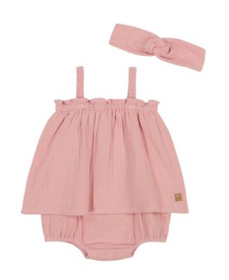 Baby Girls 2-Piece Gauze Sunsuit and Matching Headband Set