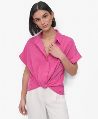 DKNY - Women's Twist-Hem Textured Camp Shirt