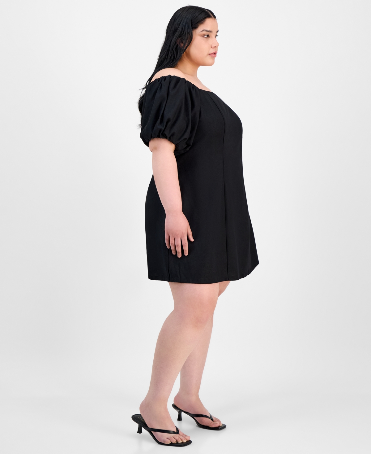 Bar Iii Trendy Plus Size Bubble-sleeve Off-the-shoulder Dress, Exclusively At Macy's