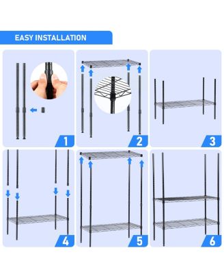 Heavy Duty 5-Tier Shelving Units Adjustable, Wire Shelf with 800 lbs Capacity (160 per Shelf), 24" D x 14" W x 59 "H, Black, 5 Levels, Storage Shelf with Wheels & Leveling Feet