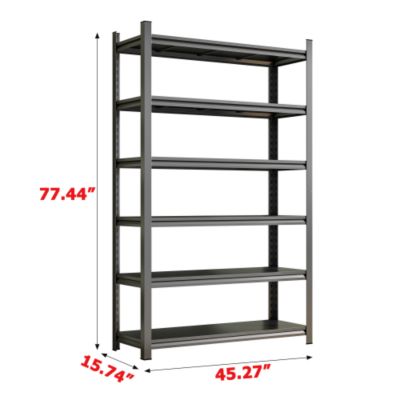 6 Story Metal Garage Storage Rack Adjustable Partition Shelves 400lb per Layer Heavy Duty Black