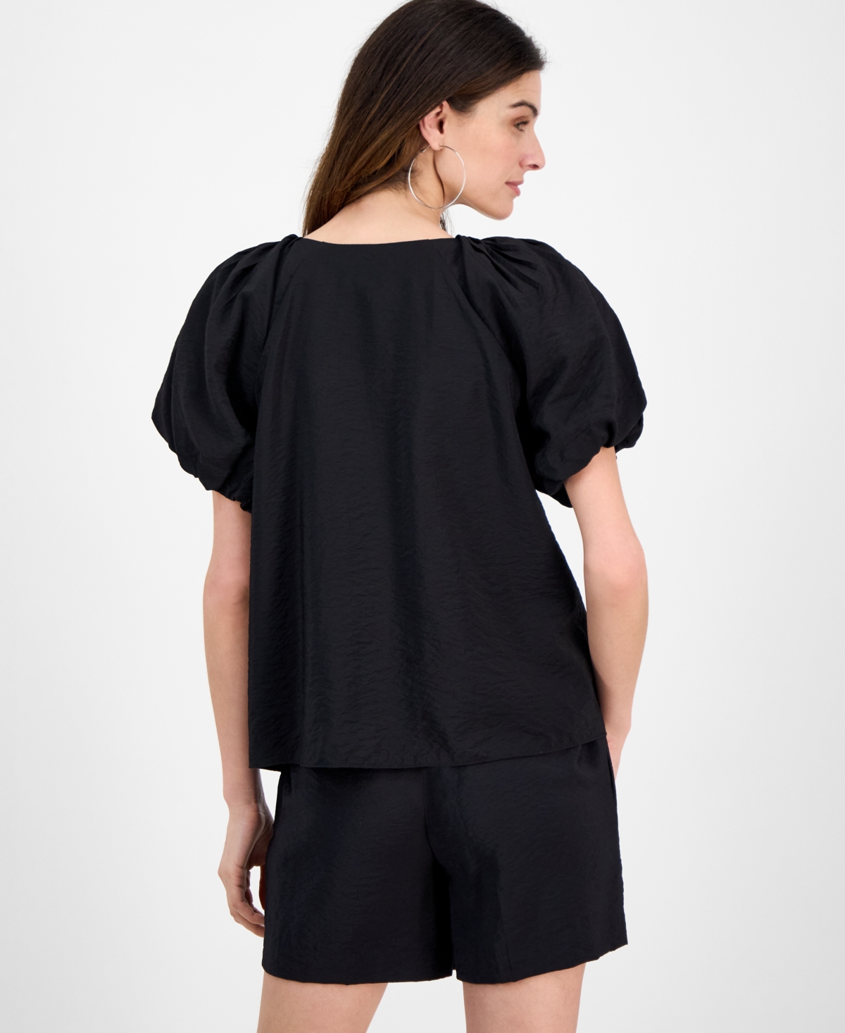 Anne Klein Women's Pleated Bubble-sleeve Blouse In Anne Black