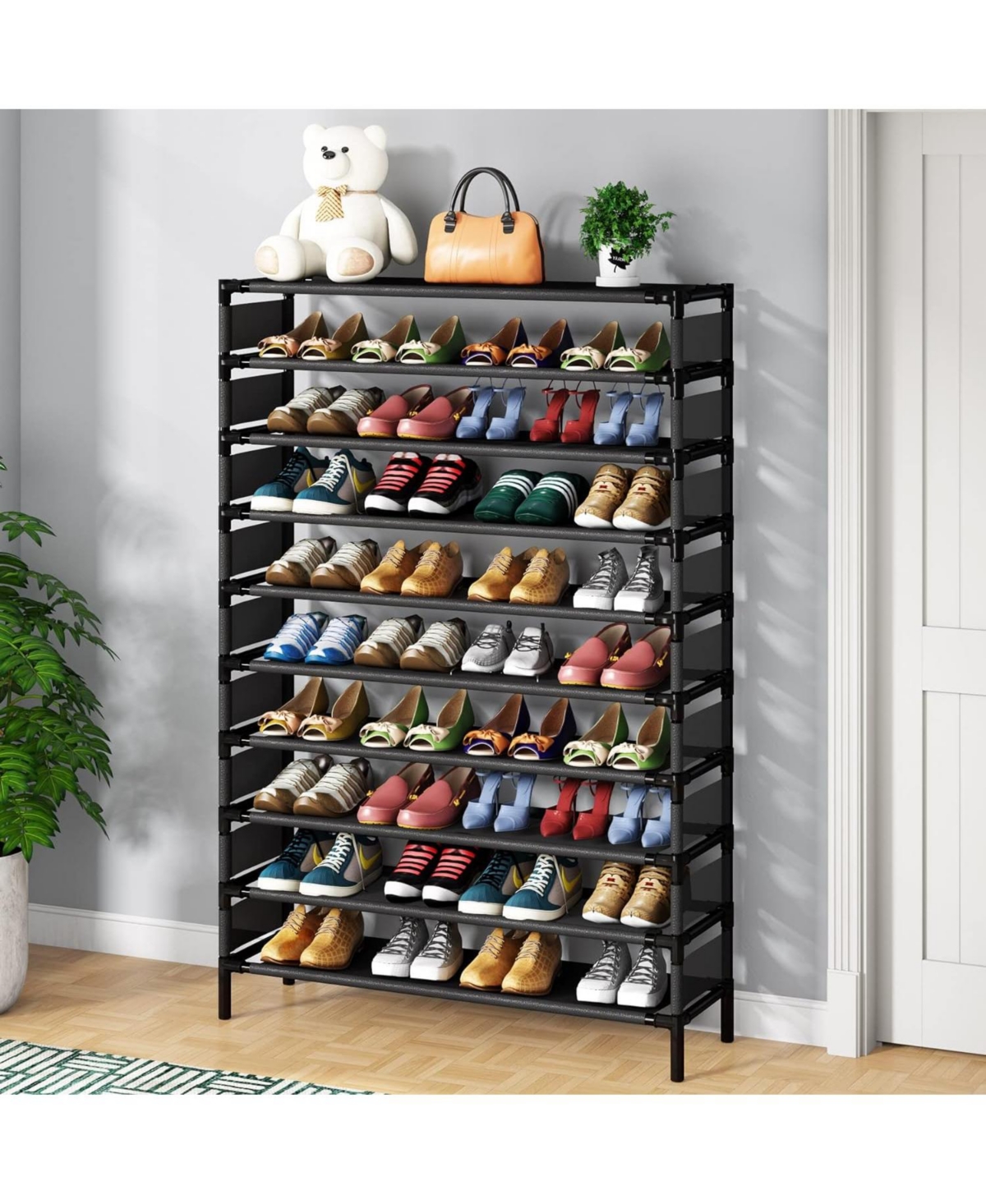 10 Tiers Enterway Shoe Rack, Large Capacity Home Shoe Rack, Tall Metal Shoe Storage Organizer for 50 Pairs, Space Saving Shoe Organization