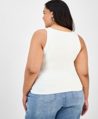 Trendy Plus Size Ruched V-Neck Tank Top, Exclusively at Macy's 