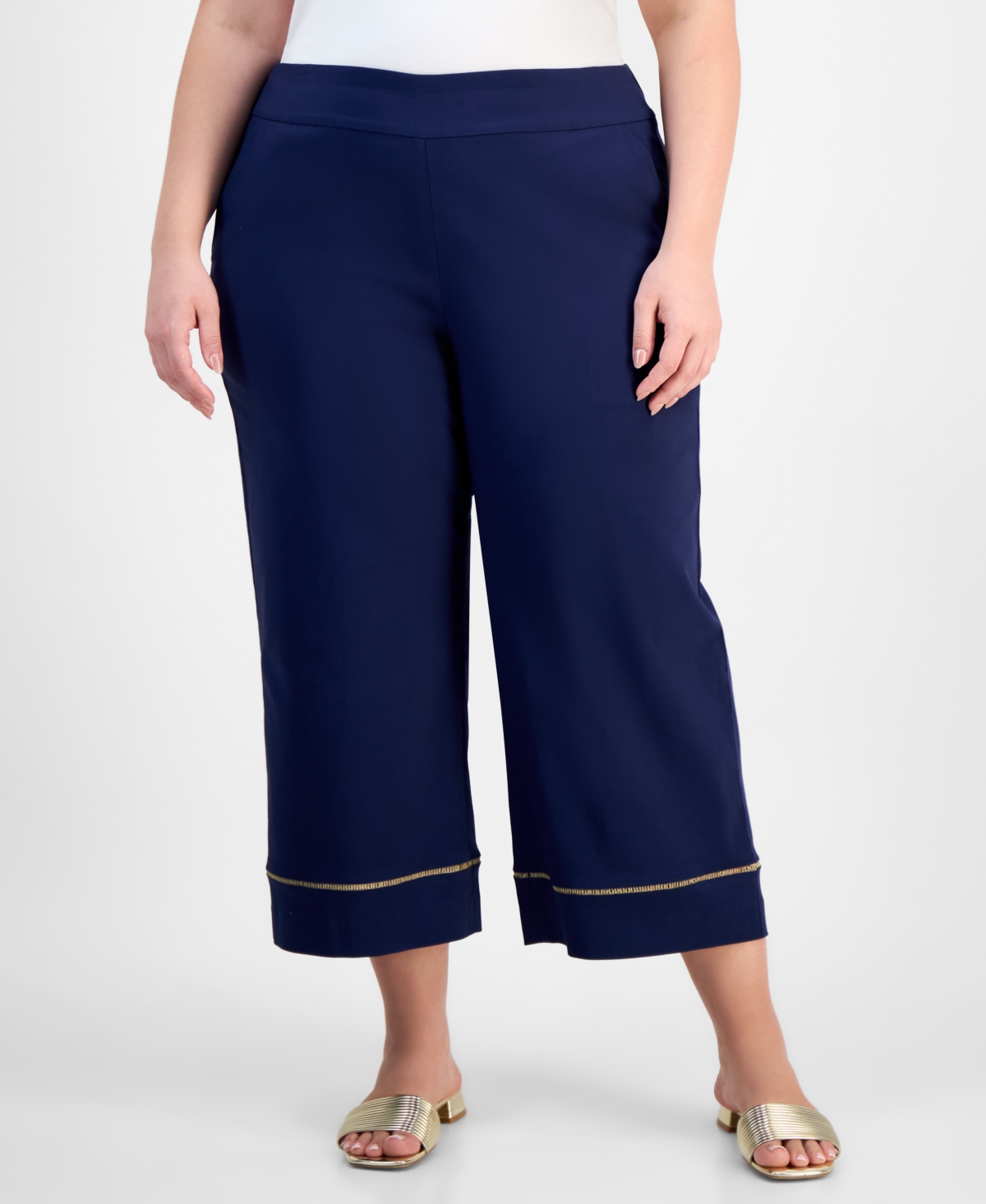 JM COLLECTION PLUS SIZE LADDER-TRIM PULL-ON CAPRI PANTS, EXCLUSIVELY AT MACY'S 