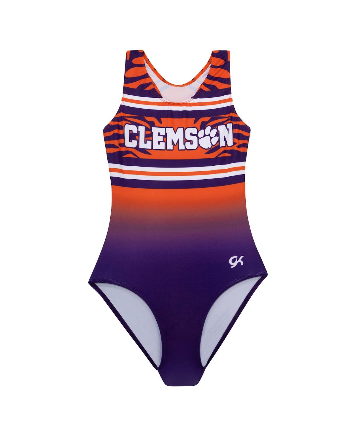 GK ELITE BIG GIRLS PURPLE CLEMSON TIGERS ELITE SPIRIT LEOTARD 