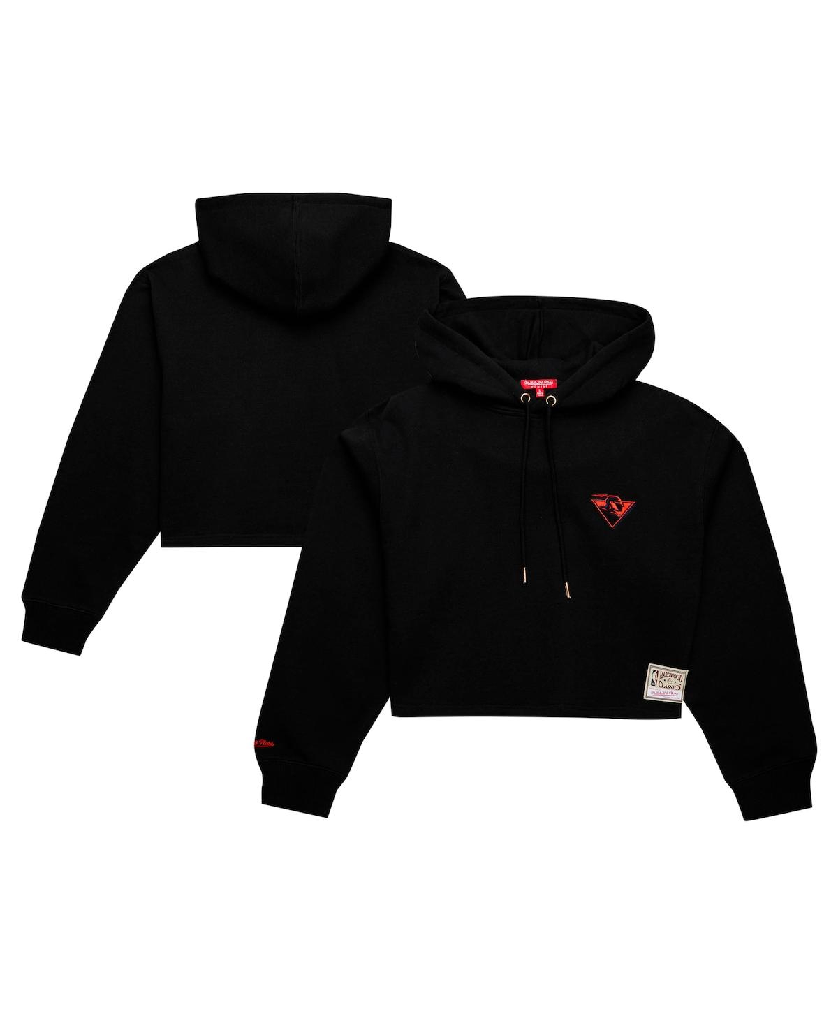 Women's Black Golden State Warriors Hardwood Classics Cropped Pullover Hoodie - Black