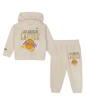 Mitchell & Ness - Toddler Cream Los Angeles Lakers Hang Time Oversized Pullover Hoodie Pants Set