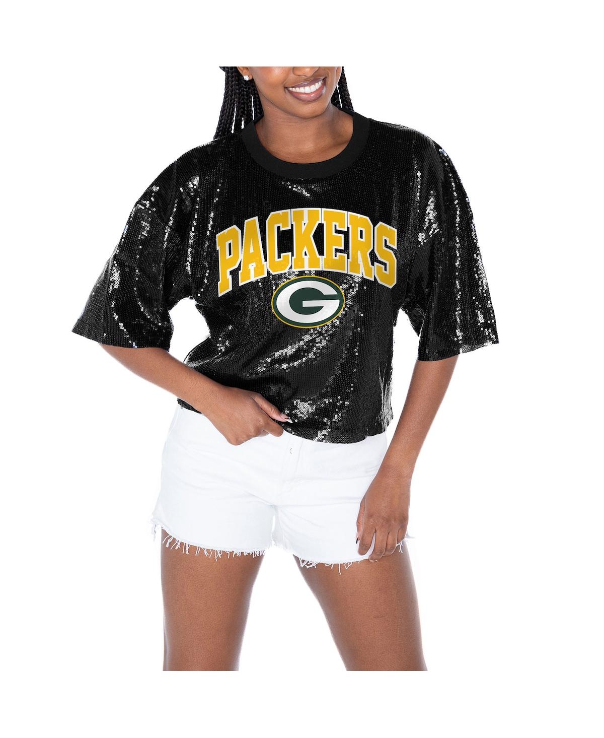 Shop Gameday Couture Women's Black Green Bay Packers Rise Up Sequin Cropped T-shirt