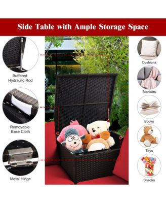 5PCS Patio Rattan Furniture Set Fire Pit Table w/ Cover Storage Cushion