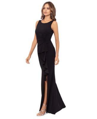 Betsy & Adam Petite Ruffled Boat-Neck Gown
